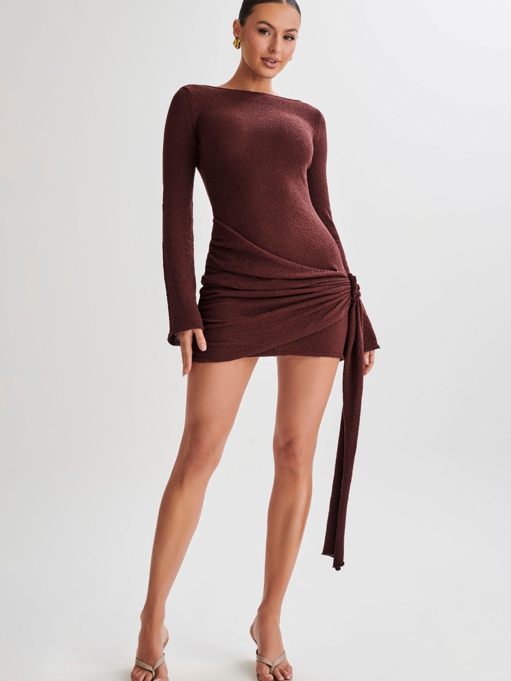 Meshki- Liana Long Sleeve Knit Mini Dress - Plum